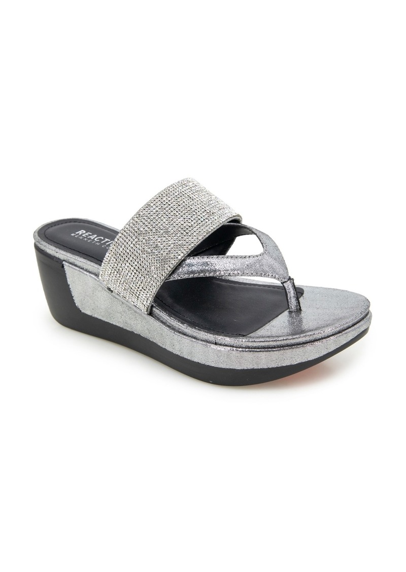 Kenneth Cole Reaction Women's Pepea Cross Jewel Wedge Sandals - Pewter Elastic