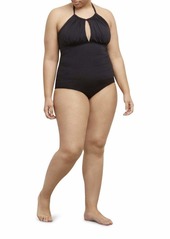Kenneth Cole REACTION Women's Plus-Size Ruffle Shuffle Solid High-Neck Swimsuit