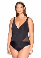 Kenneth Cole REACTION Women's Plus-Size Tummy Control Shirred V-Neck One Piece Swimsuit