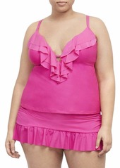 Kenneth Cole REACTION Women's Plus Size V-Neck Front Keyhole Tankini Swimsuit Top Passionfruit//Ruffle-Licious