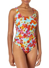 Kenneth Cole REACTION Women's Standard Ruched Front One Piece Swimsuit Pink//in The Garden L