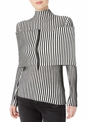 Kenneth Cole Women's Cold Elbow Stripe Sweater with Zip Shrug  M