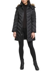 Kenneth Cole Women's Faux-Fur-Trim Hooded Puffer Coat - Black