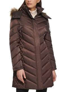 Kenneth Cole Women's Faux-Fur-Trim Hooded Puffer Coat - Dark Roast