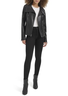 Kenneth Cole Women's Faux Leather Zip Jacket with Envelope Collar