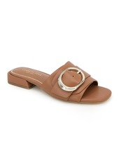 Kenneth Cole Women's Ingrid Square Toe Buckle Detail Slide Sandals