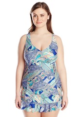 Kenneth Cole Women's Plus-Size Paisley Intuition Sweetheart Swim Dress