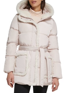 KENNETH COLE Women's Puffer Jacket SHERPA TRIM BIRCH