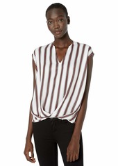 Kenneth Cole Women's V-Neck HIGH-Low TOP REP VSTRIPE White L