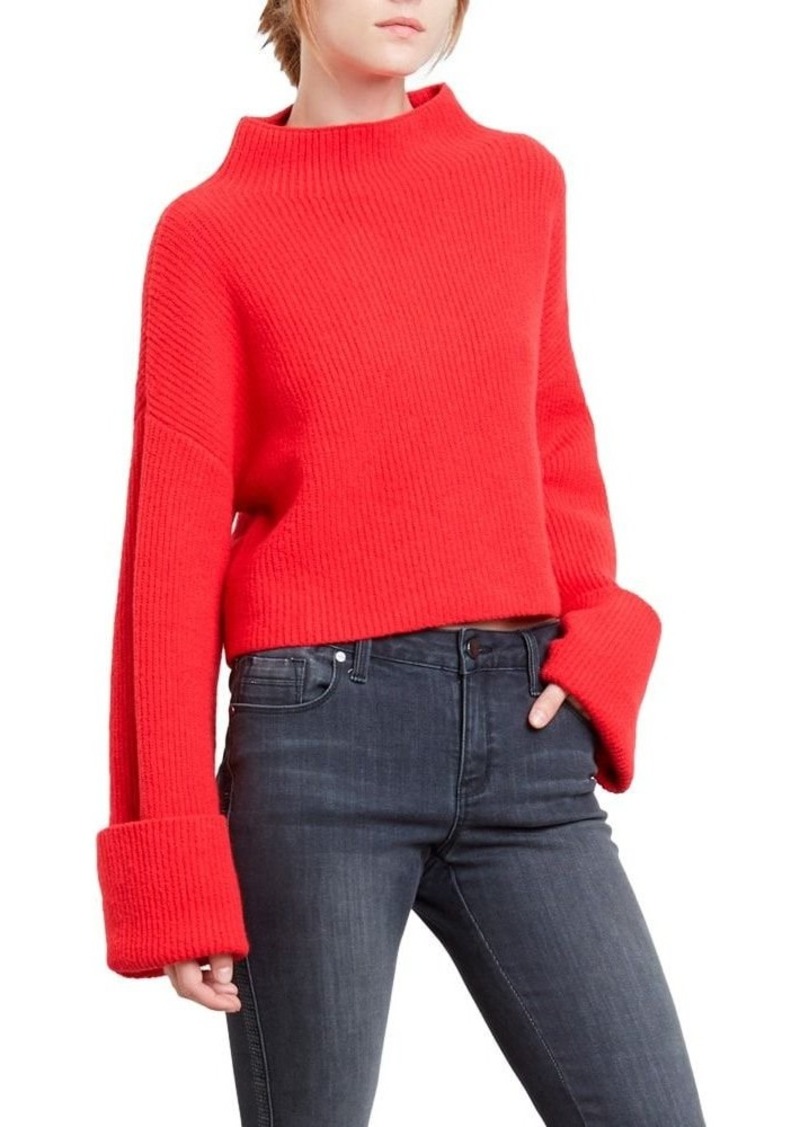 Kenneth Cole Women's Wide Cuff Mock Neck Sweater Patriot red