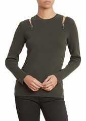 Kenneth Cole Women's Zip Shoulder Ribbed Sweater deep Forest XS