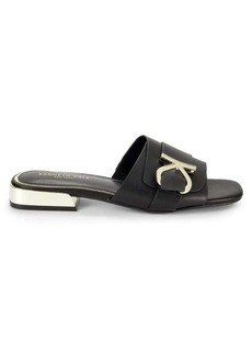 Kenneth Cole Logo Leather Flat Sandals