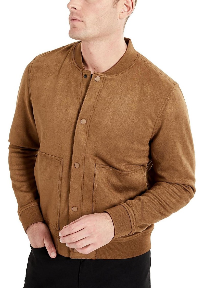 Kenneth Cole Mens Faux Suede Ribbed Trim Bomber Jacket