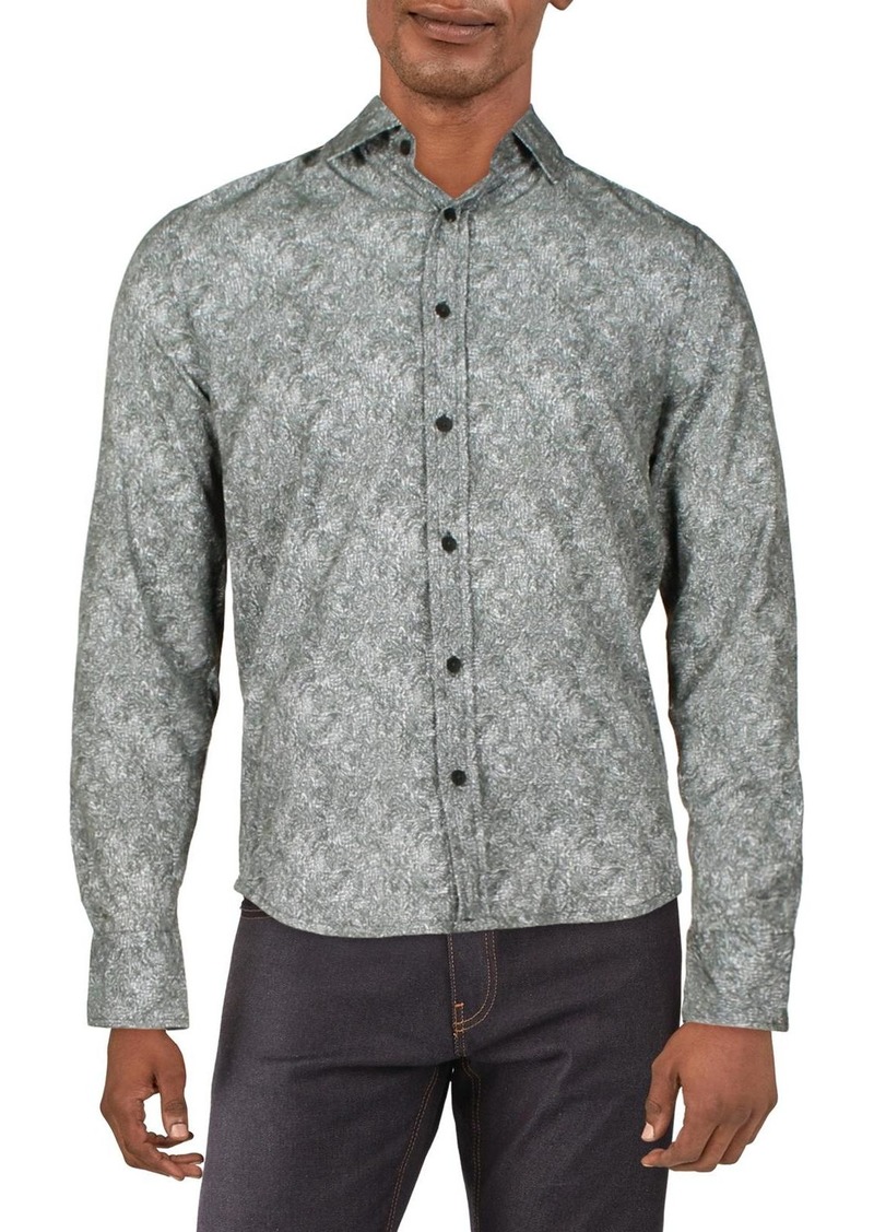Kenneth Cole Mens Printed Collared Button-Down Shirt