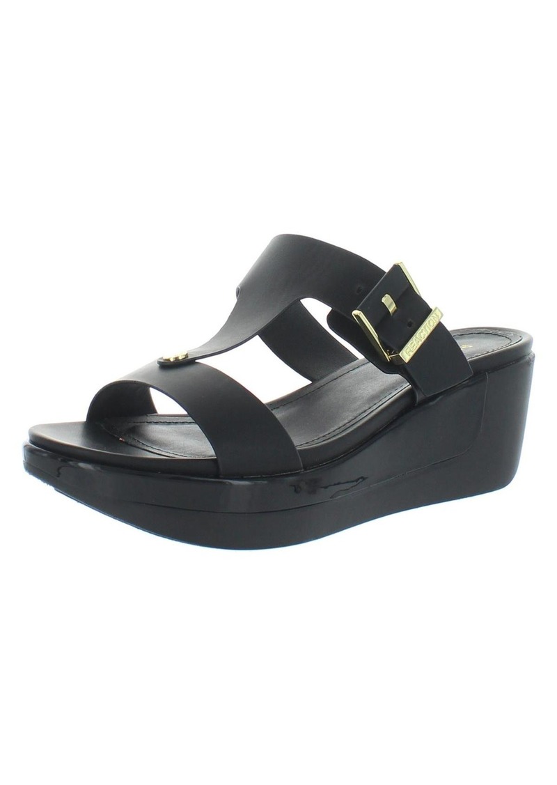 Kenneth Cole Pepea Buckle Womens Faux Leather Open Toe Wedge Sandals