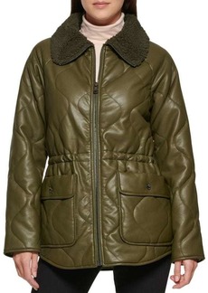 Kenneth Cole Quilted Faux Fur Trim Anorak Jacket