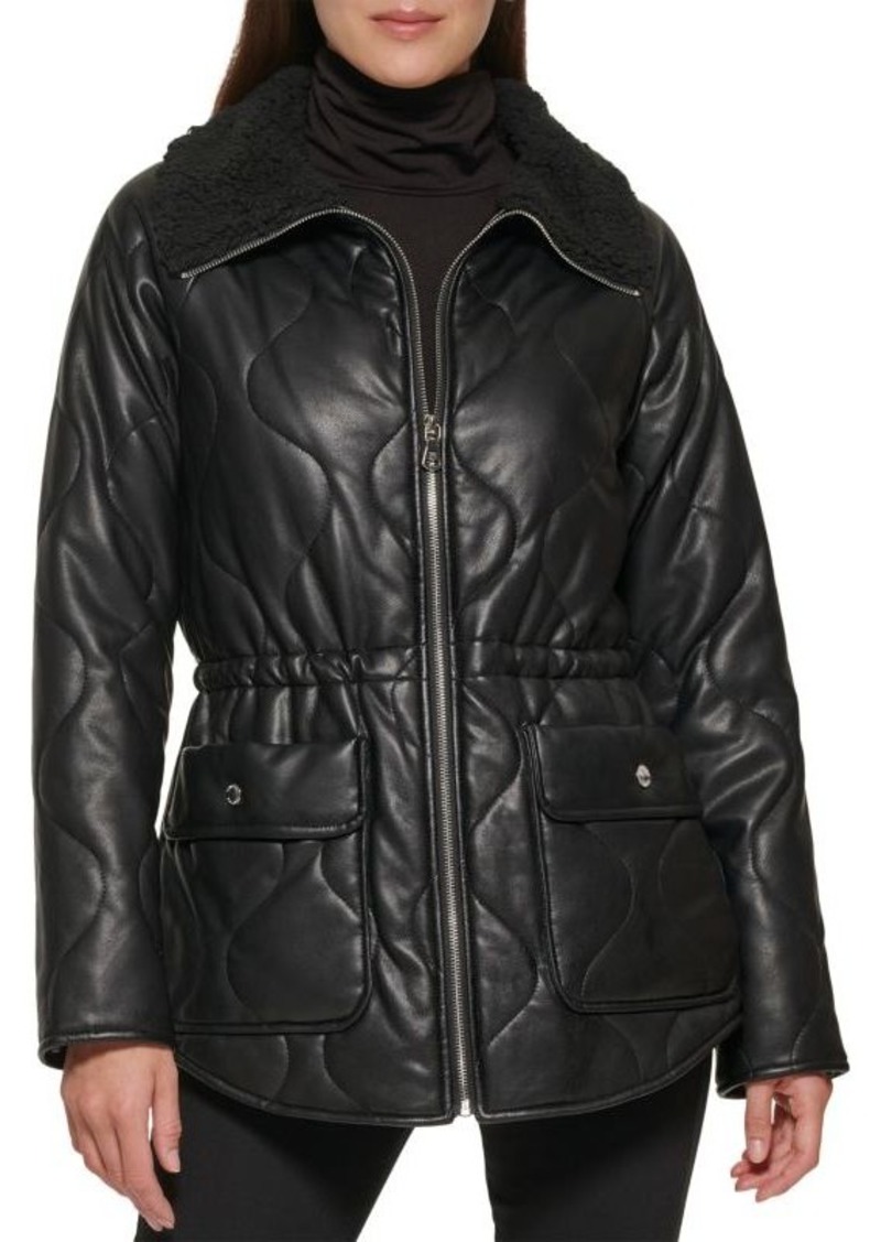 Kenneth Cole Quilted Faux Fur Trim Anorak Jacket