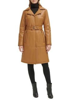 Kenneth Cole Quilted Faux Leather Belted Trench Coat