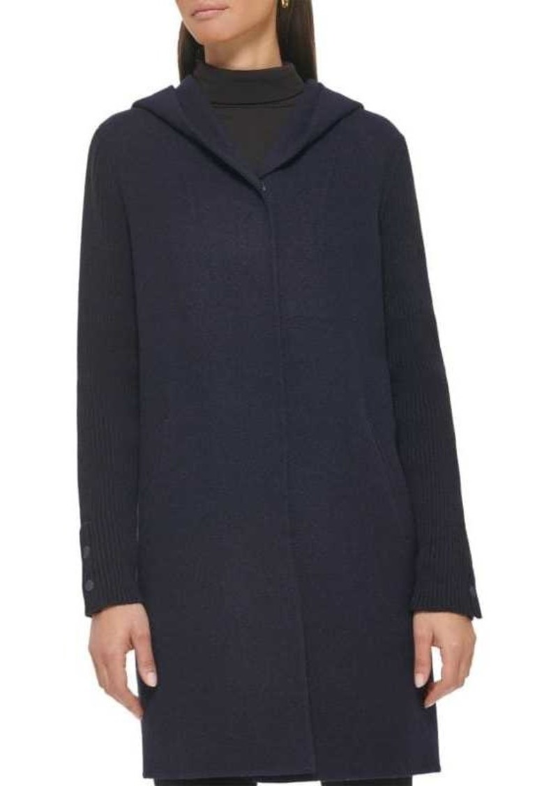 Kenneth Cole Ribbed Sleeve Hooded Coat