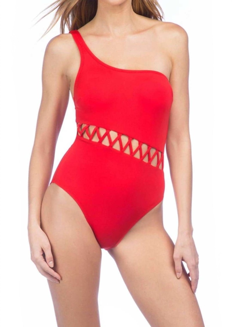 Kenneth Cole Sexy Cut Out One Shoulder One Piece Swimsuit In Flame Solid