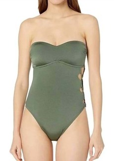 Kenneth Cole Solid Attitude Side Looped Bandeau One Piece In Olive