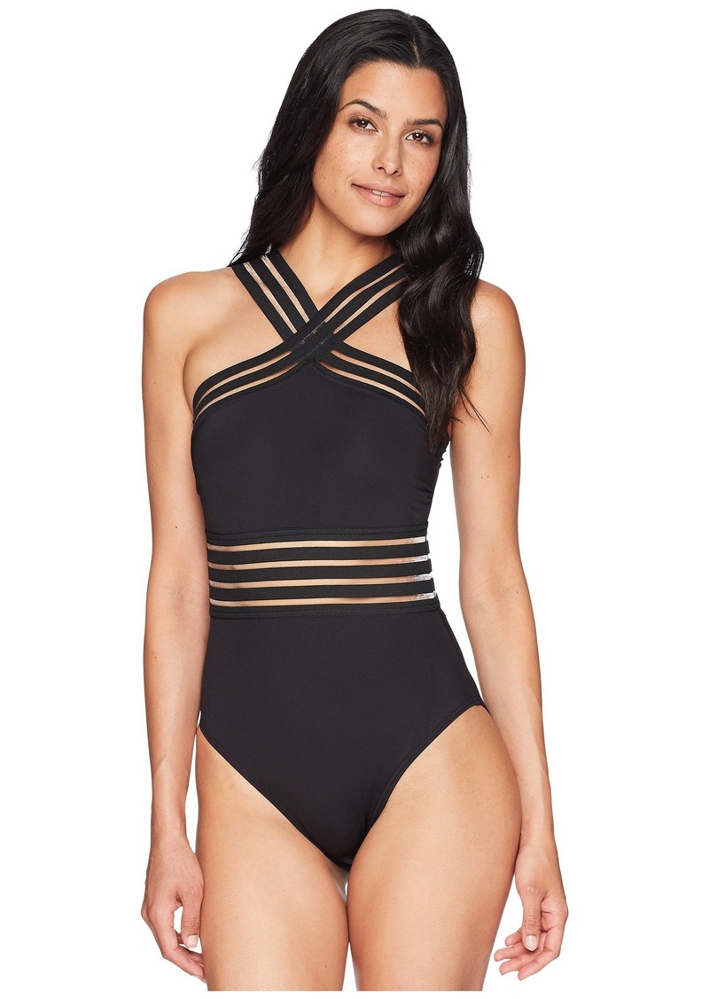 kenneth cole high neck one piece swimsuit