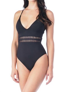 Kenneth Cole Weave Cross Back One Piece Swimsuit In Solid Black