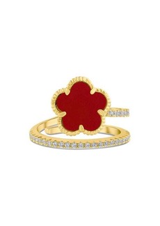 Kenneth Jay Lane 14K Goldplated, Cubic Zirconia & Synthetic Coral Wrap Ring