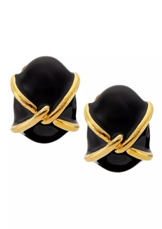 Kenneth Jay Lane 22K Gold-Plated & Black Enamel Button Earrings
