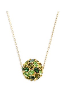 Kenneth Jay Lane 22K Goldplated & Green Glass Stone Fireball Pendant Necklace