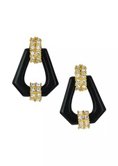 Kenneth Jay Lane 22K Goldplated, Black Resin & Crystal Hexagon Doorknocker Earrings