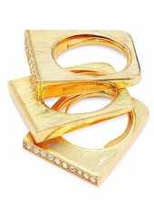 Kenneth Jay Lane 3-piece 22K Gold-Plated & Glass Crystal Ring Set