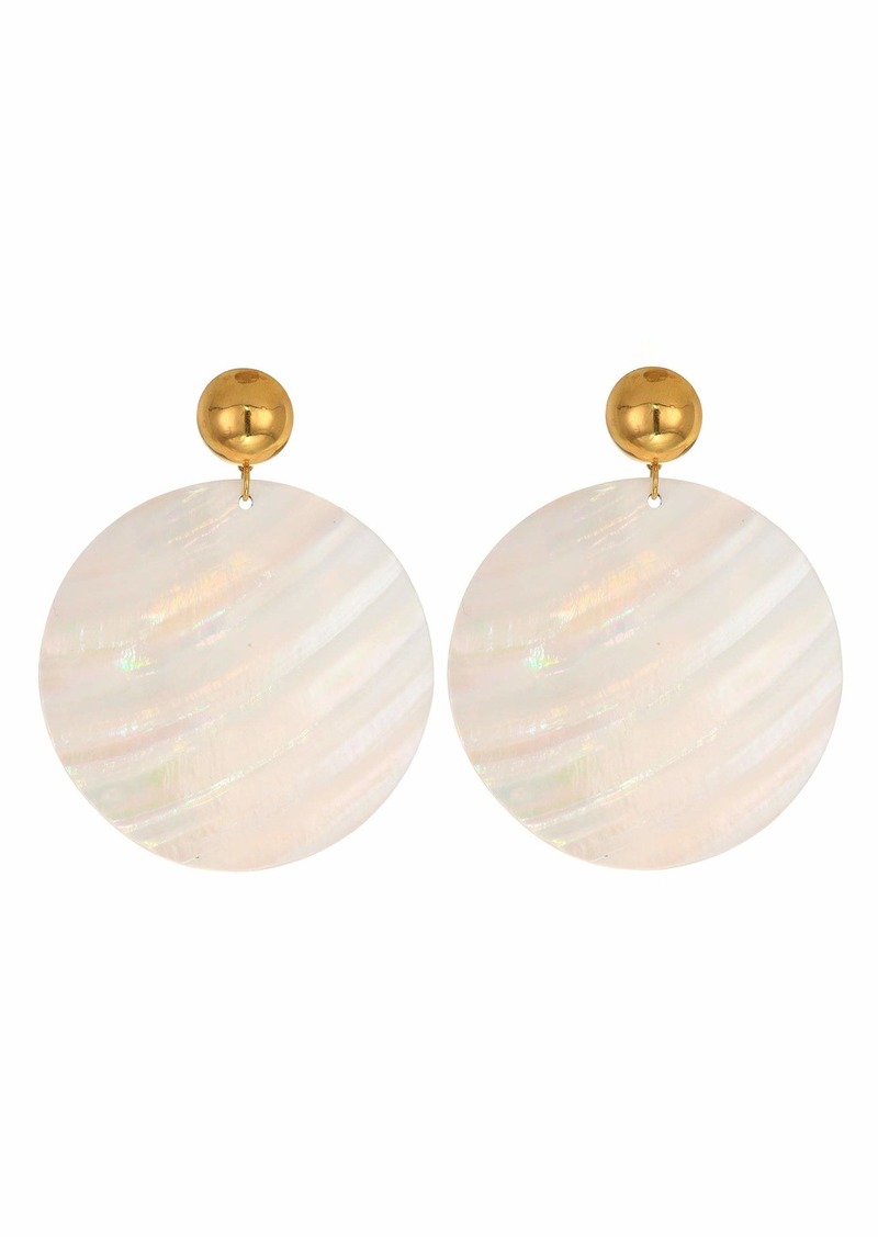 55 mm Large Round Wavy White Shell Disc Pierced Earrings