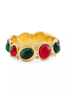 Kenneth Jay Lane Gold-Plated & Glass Crystal Cabochons Hinged Bangle