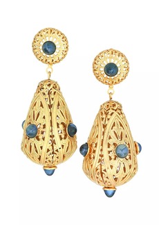 Kenneth Jay Lane Goldplated & Sapphire-Color Cabochon Filigree Drop Earrings