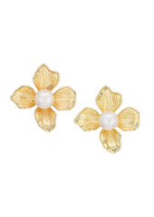 Kenneth Jay Lane Goldtone Faux Pearl Flower Clip-On Earrings