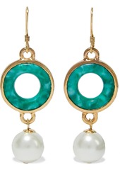 Kenneth Jay Lane Woman 22-karat Gold-plated Marbled Resin And Faux Pearl Earrings Jade