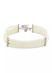 Kenneth Jay Lane Rhodium-Plated, Pearl & Glass Crystal Choker