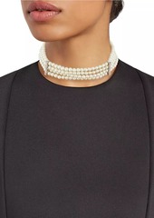 Kenneth Jay Lane Rhodium-Plated, Pearl & Glass Crystal Choker