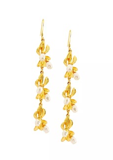 Kenneth Jay Lane Satin 22K-Gold-Plated & Pearl Flower Drop Earrings