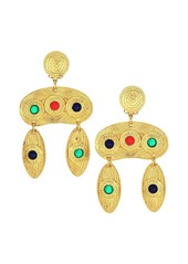 Kenneth Jay Lane Satin 22K Goldplated & Multicolor Cabochon Double-Drop Clip-On Earrings