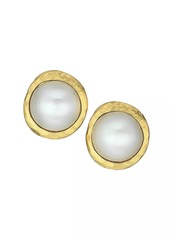 Kenneth Jay Lane Satin Goldplated & Faux Pearl Cabochon Button Clip-On Earrings