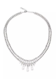 Kenneth Jay Lane Silvertone, Glass Crystal & Imitation Pearl Double Layer Necklace