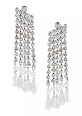 Kenneth Jay Lane Silvertone, Imitation Pearl & Crystal Waterfall Earrings