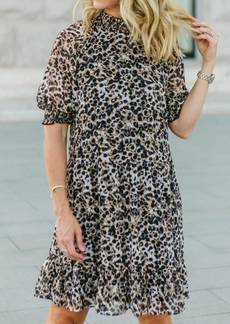 Kensie Belle Mock Neck Dress In Leopard Print