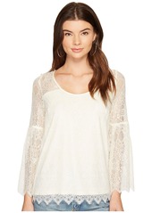 kensie Women's Dainty V Neck Lace Top tusk L