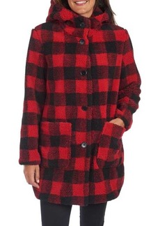 Kensie Faux Fur Hooded Plaid Coat