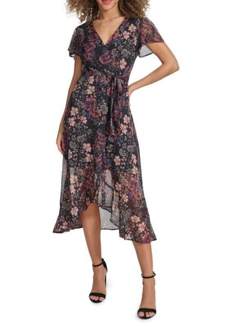 Kensie Floral Chiffon Wrap Dress