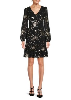 Kensie Floral Metallic Drop Waist Dress