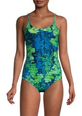 Kensie Floral-Print Ruched One-Piece Swimsuit